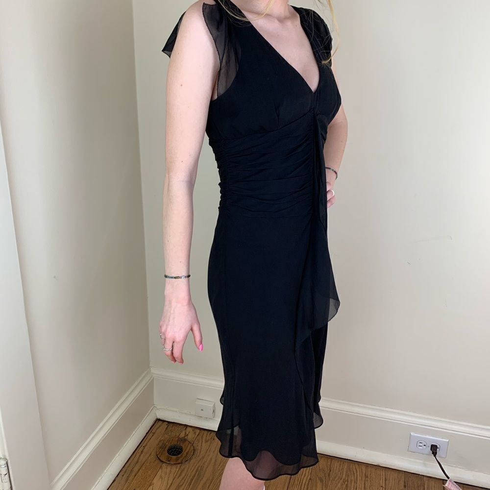 BCBGMaxazria Silk Flutter Sleeve V-Neck LBD‎